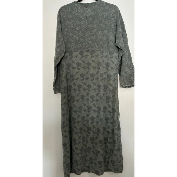 Vintage J.Jill Jacquard Maxi Dress Button Front womens Size M Grey Cottagecore - Picture 5 of 5